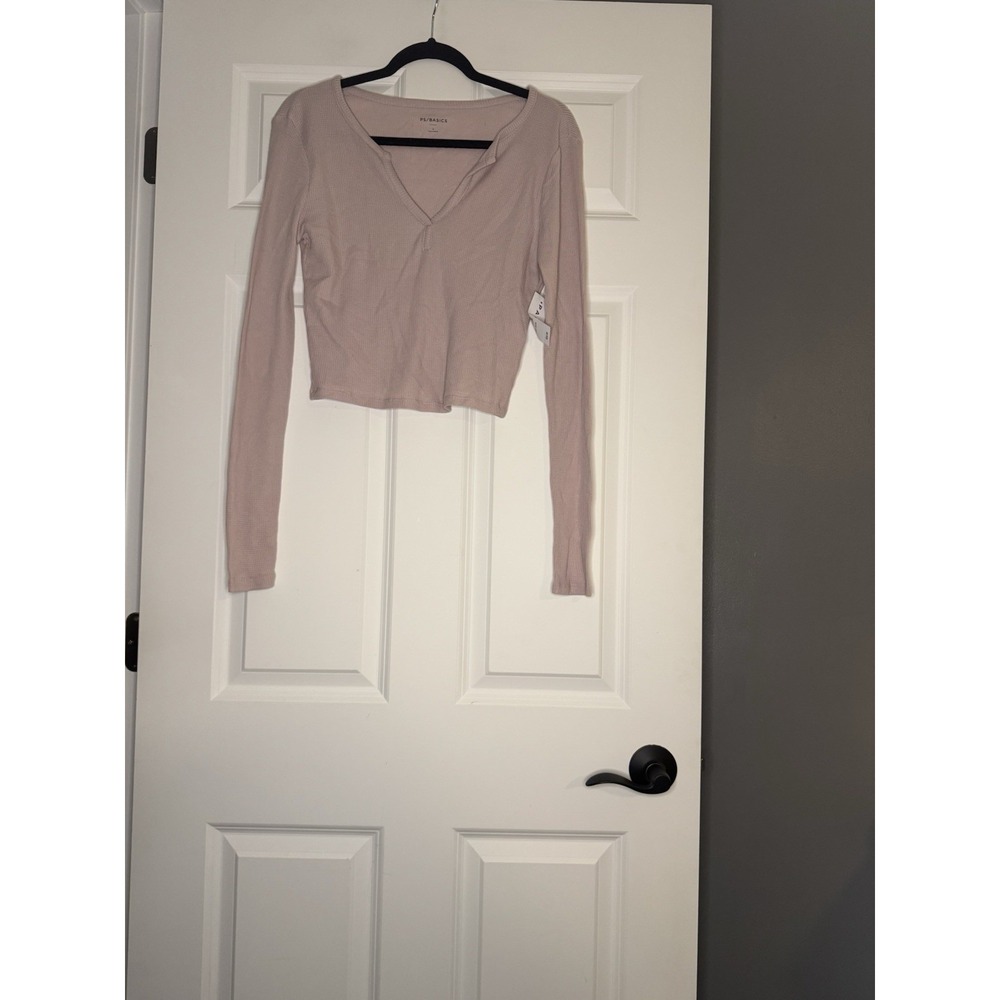 PAC Sun Basics Longs Sleeve Waffle Knit Crop Top Light Mauve Nwt